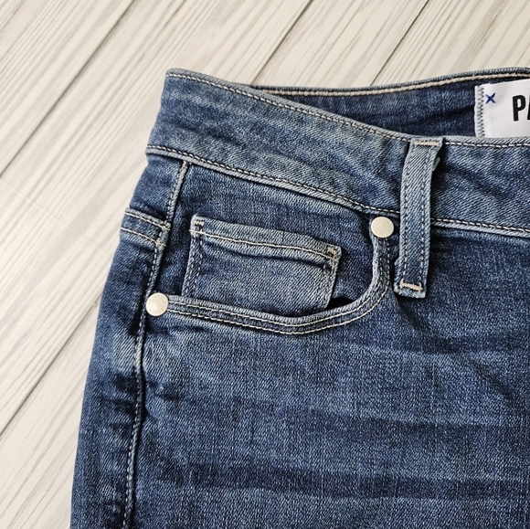PAIGE Denim Hoxton Straight Cropped Ankle Jeans in Distressed Norfolk Blue Sz 25 - Picture 9 of 16